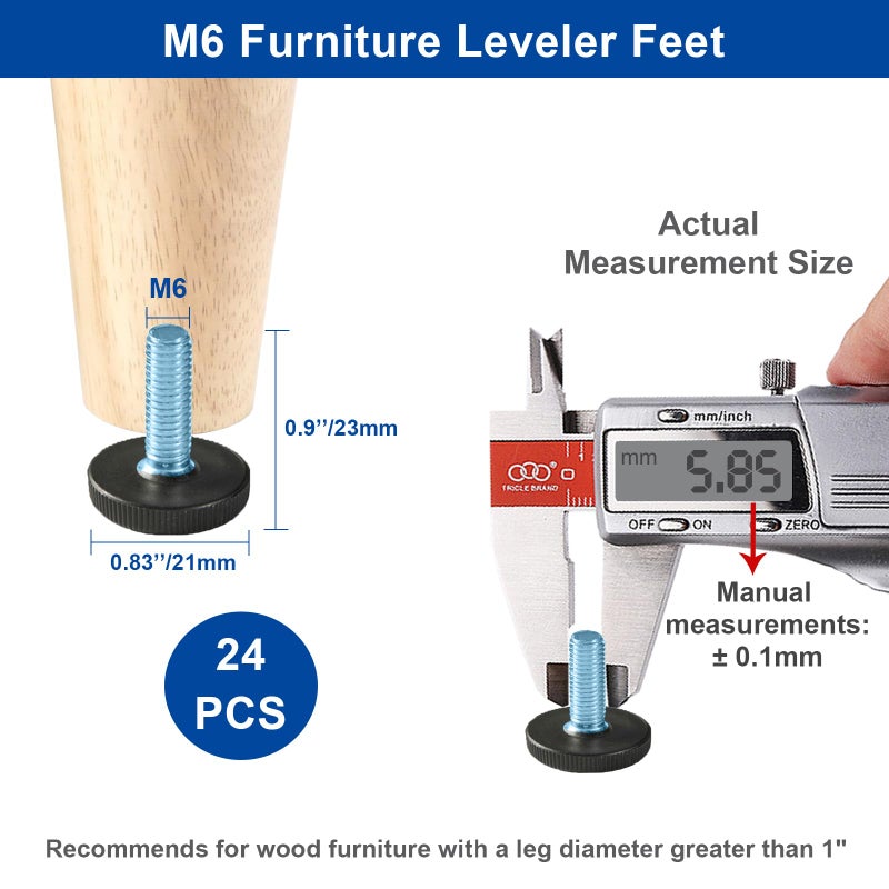 WAFJAMF 24 PCS M6 Thread Adjustable Furniture Levelers Screw in Threaded, Adjustable Levelers Feet Screw On Furniture Glide Leveling for Table, Chair, Furniture Legs (M6 Thread) - Image 2